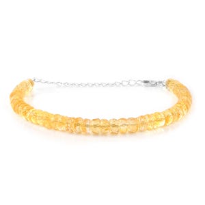 Natural Citrine Beads Bracelet-November Birthstone Jewelry-Citrine Gemstone Bracelet-Sterling Silver Chain Claps-Citrine Jewelry Gift