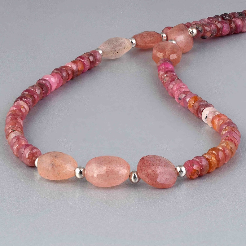 Pink Tourmaline necklace beaded tourmaline multi tourmaline tumble necklace pink gemstone beads necklace genuine Tourmaline jewelry gift