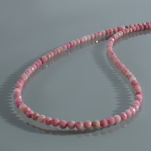 Rhodonite Beads Necklace,Natural Pink Gemstone,Round Faceted Rhodonite Crystal,Sterling Silver Clasp,Gift for Her, Crystal Jewelry
