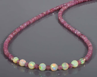 Pink Tourmaline Necklace Opal Rainbow Fire Gemstone Jewelry October birthstone