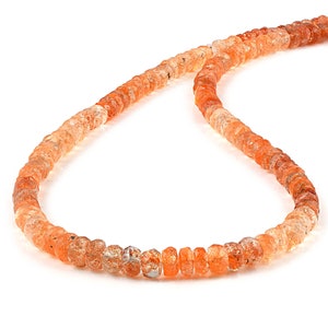 Faceted Rondelle Sunstone Beads Necklace-Orange Gemstone Jewelry-Natural Sunstone Pendant Gift-Gift for her-Beaded Sunstone Jewelry Gift