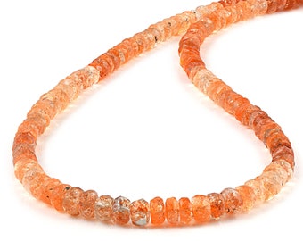Custom Length Sunstone Beaded  Necklace - Sterling Silver Birthstone Jewelry -Gift for her