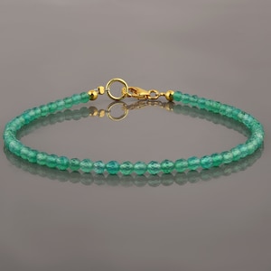 Natural Green Onyx Dedicated Bracelet Tiny Faceted 3mm Round Beads Bracelet Green Gemstone Jewelry Gift For women Healing Crystal Stone