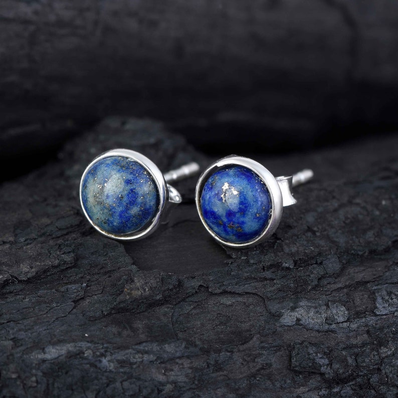 Lapis lazuli-Earrings Lapis lazuli-gemstone Blue Silver Plug-Earrings 925 Sterling Silver-Lapis studs-Gold studs-Women\u2019s earrings lapis