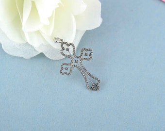 10.5 CT. Grey Diamond Pendant, Minimalist Diamond Cross for Woman or Child Real Diamond Religious Jewelry,April Birthstone Pendant Gift