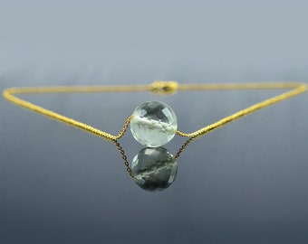 Natural Green Amethyst Necklace,Round Faceted Amethyst Jewelry,Ready to Wear Amethyst Pendant,Green Gemstone Amethyst Gift for her