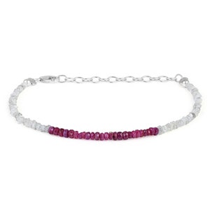 Natural Diamond & Ruby Beads Bracelet-Uncut Diamond nuggets-Ruby Gemstone Jewelry-April birthstone Gift-Raw Rough Diamond Bracelet Gift