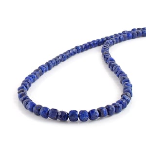 Natural Lapis Lazuli Beads Necklace Sterling Silver Blue Gemstone Jewelry Handmade Healing Crystal Stone