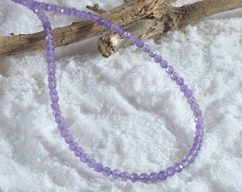 Natural Amethyst Stone Necklace , purple amethyst beads necklace , 925 sterling silver metal necklace