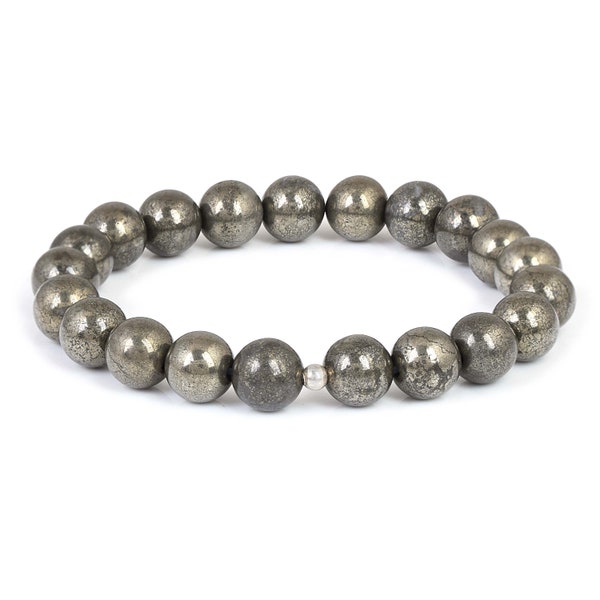 Genuine Pyrite Bracelet,handcrafted Natural Gemstone Stretch Bracelet,Smooth Round Pyrite Crystal Gift,Healing Beaded Stone,Pyrite Chain
