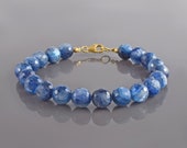 Kyanite Gemstone Bracelet,Blue Gemstone Jewelry,Kyanite Crystal Bracelet,Dainty Bracelet,Kyanite for Women,Round faceted 20CM Indigo Kyanite