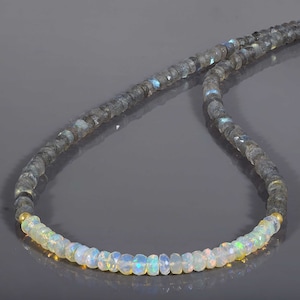 Ethiopian Opal & Labradorite Beads Necklace Gemstone Jewelry Labradorite and Welo fire Opal Beaded Necklace 925 Sterling Silver Gemstone