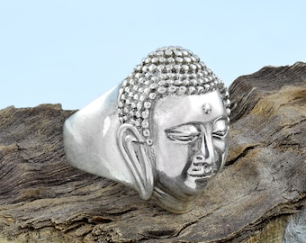 Bague Bouddha en argent sterling faite main - Cadeau religieux pour homme » Bague Bouddha Gautama en argent sterling - Bagues en argent fabriquées à la main, cadeau pour unisexe