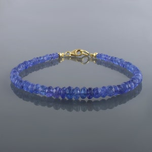 Natural Tanzanite Bracelet,Delicate Tanzanite bracelet made with High Quality 4mm Beads,Rondelle faceted Tanzanite Beads Jewelry