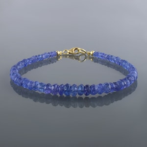 Natural Tanzanite Bracelet, December Birthstone Jewelry-Blue Gemstone Bracelet Beads, Rondelle faceted Tanzanite Beads Jewelry gift