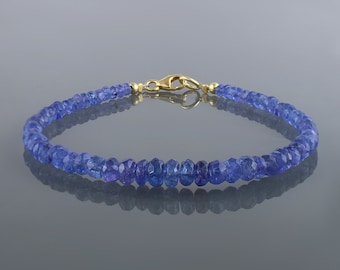 Natural Tanzanite Bracelet, December Birthstone Jewelry-Blue Gemstone Bracelet Beads, Rondelle faceted Tanzanite Beads Jewelry gift