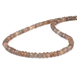 Natural Chocolate Moonstone Beads Necklace-Sterling Silver Claps-Brown Gemstone Jewelry-Rondelle Faceted Boho Chic Peach Stone Gift for her