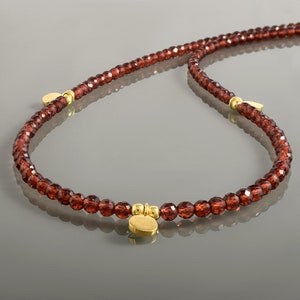 Garnet Bead Necklace – Faceted Round Red Gemstone – Sterling Silver Charm pendant  – January Birthstone Jewelry – Gift for Her