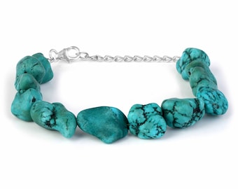 Turquoise Bracelet December Birthstone Sterling Silver Raw Rough Gemstone Jewelry