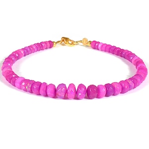 Sparkling Pink Ethiopian Opal Beaded Bracelet,Opal Beads Bracelet, October Birthstone, Rainbow Fire Opal Bracelet,Lobster claps Beaded Chain