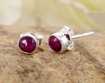 Natural Ruby Studs: Sterling Silver, July Birthstone Gift