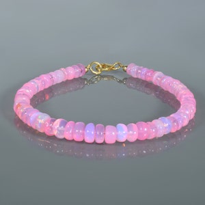 Natural Pink Opal Beads Bracelet,AAA Ethiopian Opal Beaded Bracelet, October Birthstone,Rainbow Fire Opal Bracelet,4 to 5 mm Opal Jewelry