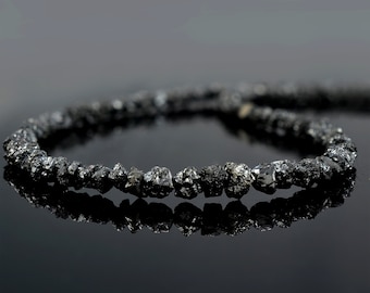 Natuurlijke zwarte diamanten halsketting, 925 zilveren 18" kralen diamantnuggets sieraden, ruwe diamanten halsketting, diamanten cadeau voor unisex april geboortesteen