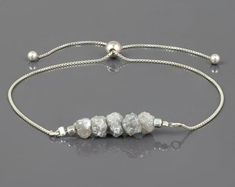 Raw Diamond Bracelet April Birthstone Sterling Silver Rough Gemstone