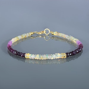 Rainbow Fire Ethiopian Opal Ruby Choker bracelet Sterling Silver clasp Opal Gemstone Jewelry Gift