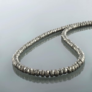 Pyrite Beads Necklace, Handcrafted 925 Sterling Silver Pyrite Jewelry, Beaded Pyrite Gemstone Chain, Lobster claps Pyrite Necklace
