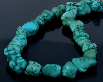 Natural Turquoise Beaded Necklace, 925 Sterling Silver, Handmade