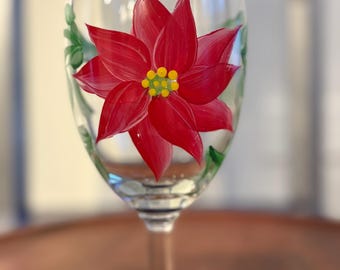 Set of six Poinsettia stemmed wine glasses