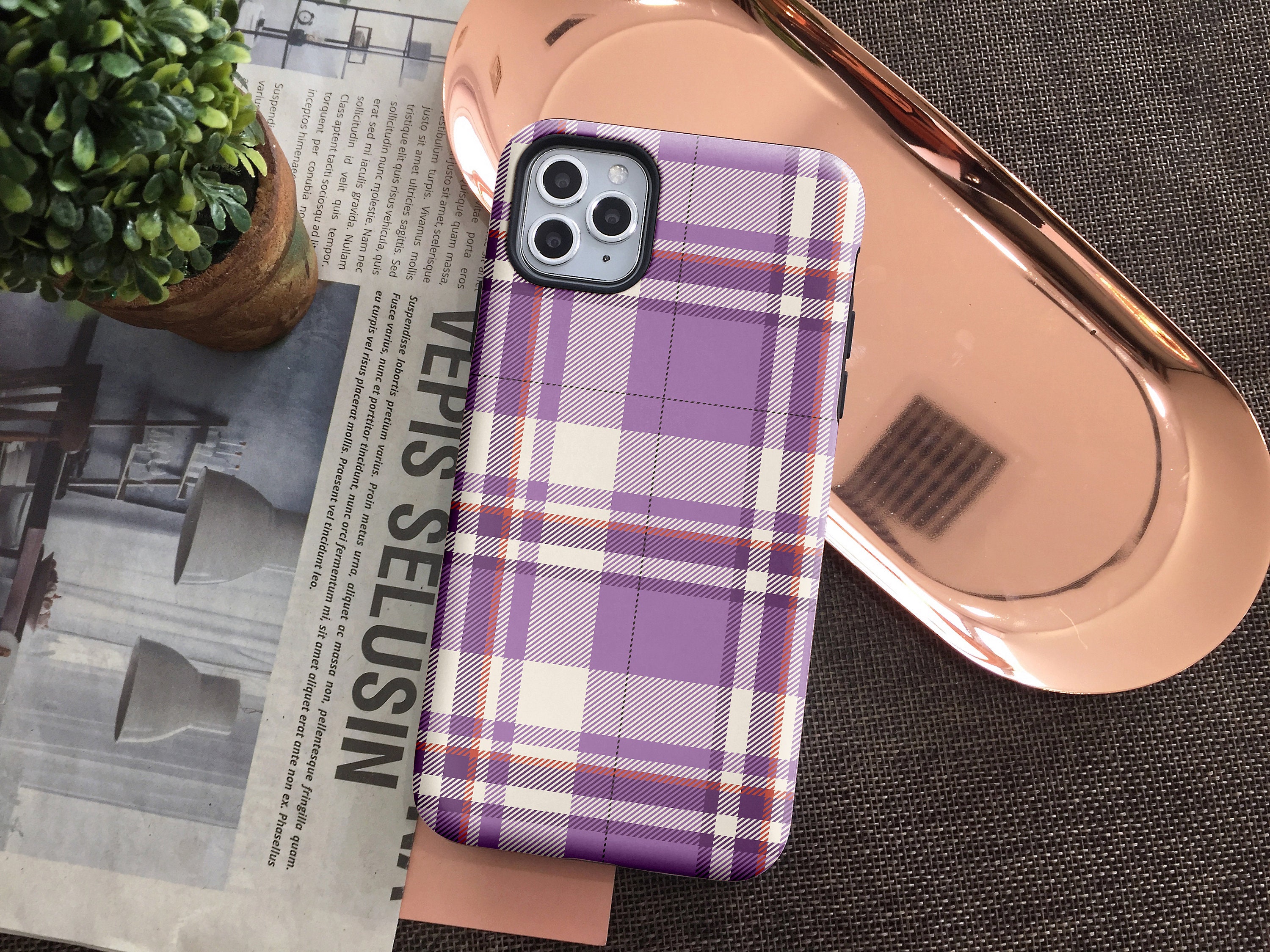 Cute Purple Plaid Phone Case For Iphone 12 Mini Case 12 11 Pro Etsy