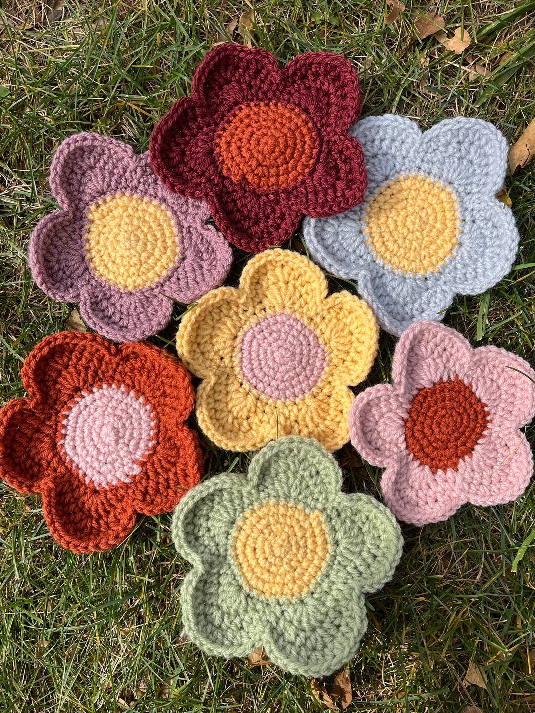 Crochet Flower Coasters Coaster Set Handmade Coasters Personalized