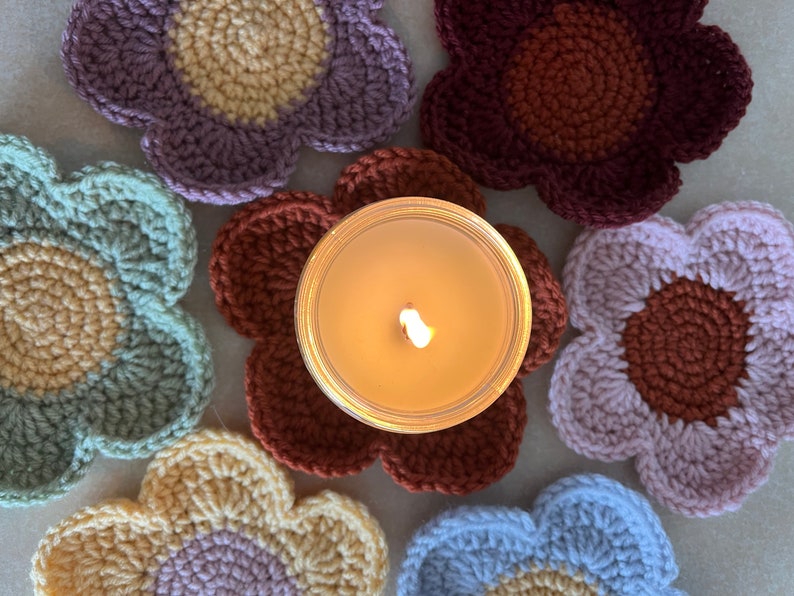 Crochet Flower Coasters Coaster Set Handmade Coasters Personalized
