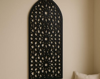 Wooden Mihrab Arch, Geometric Arabesque Islamic Wall Art