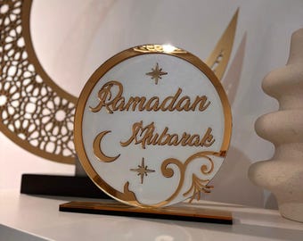 Gold Mirror Ramadan Mubarak Table Decor, Islamic Calligraphy Art