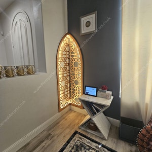 Wooden Geometric Arch Panel, Moroccan Decorative Panel, Mehraab with provision of LED for Prayer Room, Moroccan Arabic Arch, Islamic Art