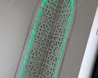 Mehraab with LED Light for Prayer Room, Moroccan Arabic Arch Frame, Wooden Geometric Arch Panel, Moroccan Decorative Wood Panel, Islamic Art