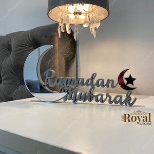 Mirrored Crescent Ramadan Mubarak Table Decor, Islamic Centerpiece