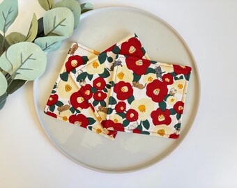 Handmade Fabric Coasters, Japanese Floral Tea Coaster, Housewarming Giìt, cat coasters, kitten, Japan