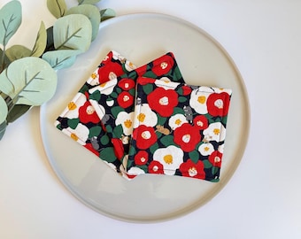 Japanese Fabric Coasters, Floral Cat Print, Housewarming Gift