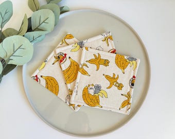 Cat Banana Fabric Coasters: Japanese Tableware Gift