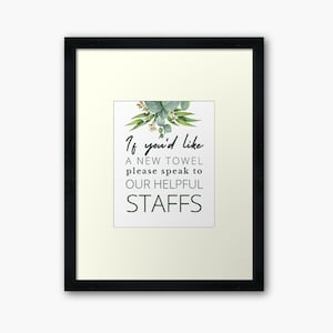 New Towels printable sign in plant watercolor | INSTANT DOWNLOAD | For home, Airbnb, guesthouse