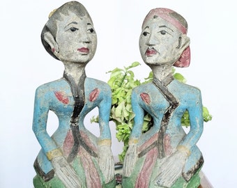 Decorazioni per la casa - Statuette da tavolo: figurine nuziali Loro Blonyo vintage in legno realizzate a mano in stile giavanese.