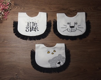 Super cute  little lion  Embroidery craft Cotton Baby Bibs Set of 3