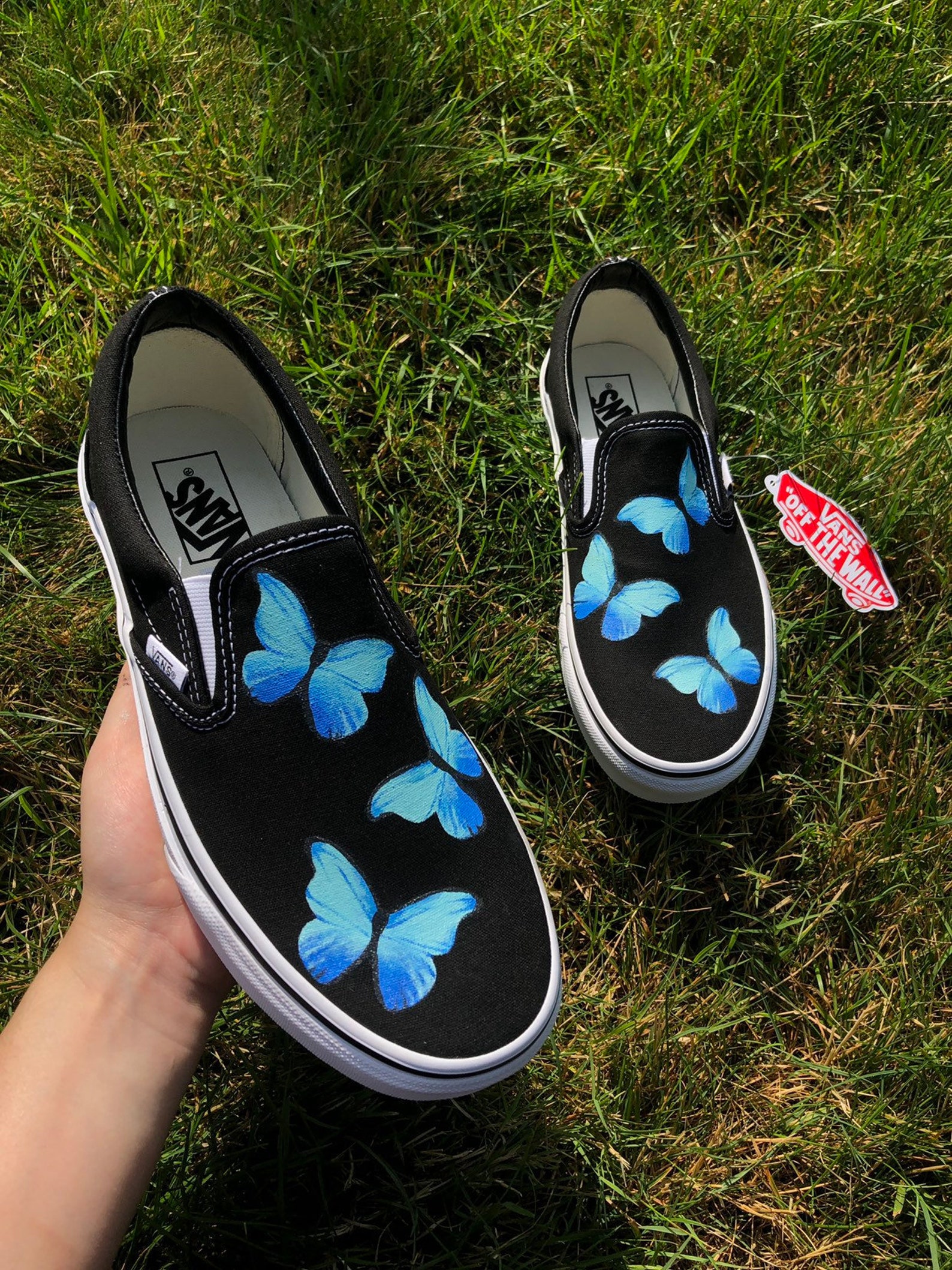Blue Butterfly Slip on Vans Hand Painted Custom Made Etsy UK
