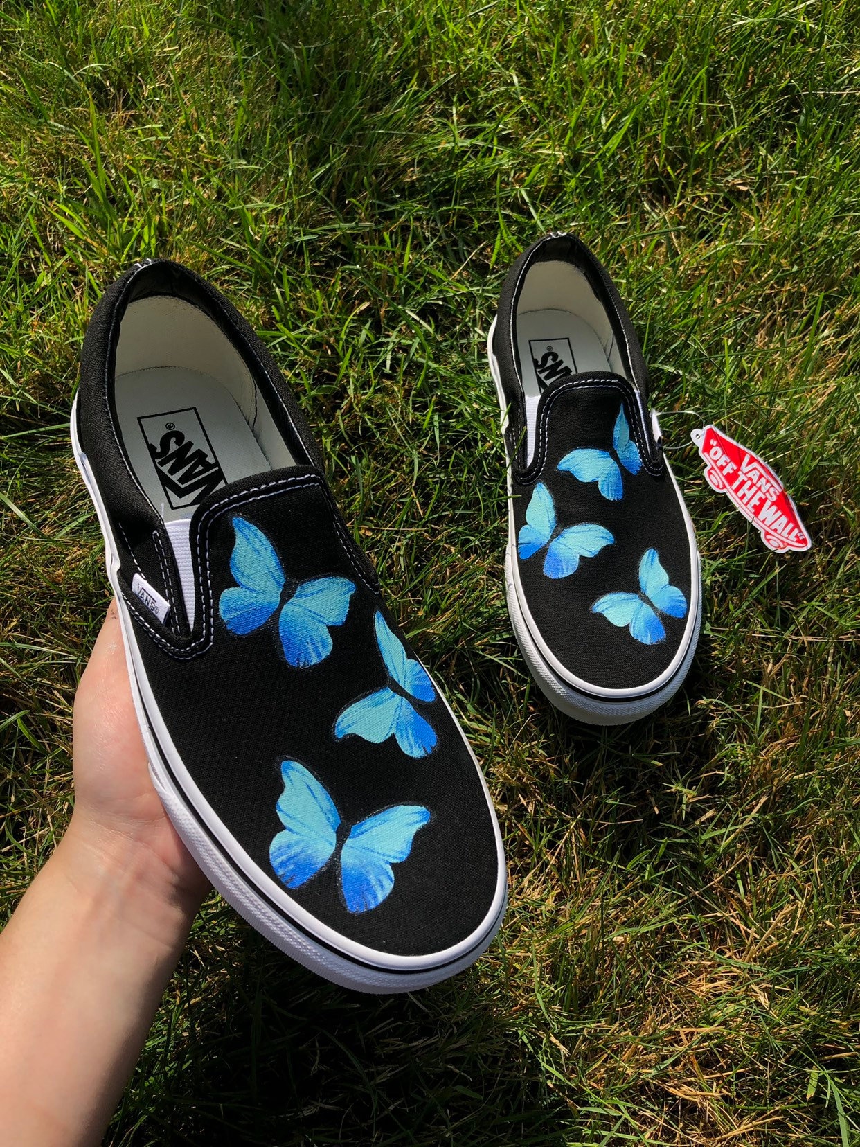 custom black slip on vans