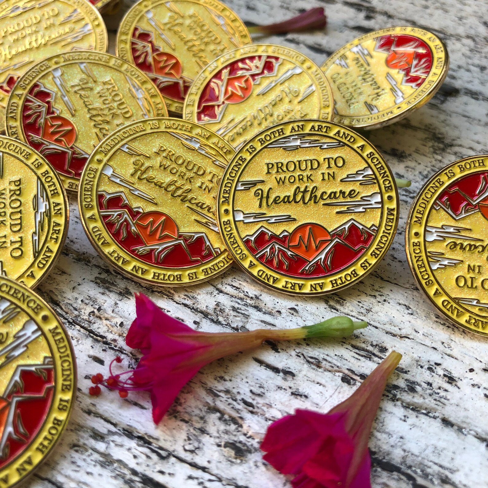 Proud to Work in Healthcare Badge Enamel Lapel Pin Medical Pin Hospital Gold Circle Pin Nurse