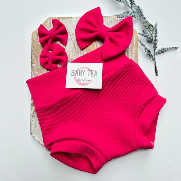 Hot Pink Belly Bummies, Diaper Cover, Skirted Bummy, Toddler Shorts, High Waist Baby Bummie, Bloomers, Bows, Big Bow, Piggies
